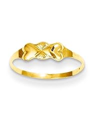 MadiK® Kids 14k Yellow Gold Polished Double Heart Baby Band Ring Size 2