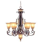 IMAGE OF Livex Lighting 8576-63 Villa Verona 6 Light Verona Bronze Finish Chandelier with Aged Gold Leaf Accents and Rustic Art Glass
