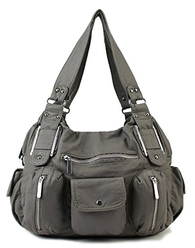 Scarleton Double Zipper Washed Shoulder Bag H133624 - Ash