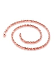 14K Rose Gold Plated Sterling Silver Italian Rope Chain 3.2MM (16, 18, 20, 22, 24, 30 INCH)