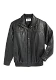 Washable Distressed Faux Leather Bomber with Double-Collar