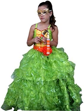 Handmade Princess Costume Little Girls' Ninja Turtle Michelangelo Dress 4 Years Green With Orange And Yellow