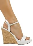 Sexy Cool Trendy Cork and Patent Platform Sandals from Hot Fash Shoes - SASHIMI White