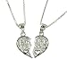 Sterling Silver 2 Part Breakable "Boy Friend Girl Friend" Heart Pendant with TWO 18" Chain Necklaces
