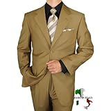 Gino Valentino Made in Italy Wool / Silk Mens Suit 150's Hand Made Two Button Canvas Front Jacket Flat Front Pants Custom Working Buttonholes Business Suit Taupe Camel