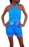 Sexy Blue Top Shorts One Piece Romper with Floral Embroidery SML