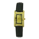 Consort Women's AL983:2/01A03XX Genuine Swiss Gold Ingot Diamond Black Dial Leather Strap Watch