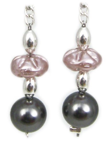 AM6342clip - Unique grey and pink glass pearl earrings by Dragonheart - CLIP ON fittings for non pierced ears