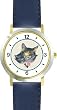 Gray Tabby Cat Mom and Kitten with Rose Cat - JP - WATCHBUDDY&reg; DELUXE TWO-TONE THEME WATCH - Arabic Numbers - Blue Leather Strap-Women's Size-Small