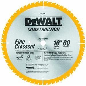 DEWALT DW3106 Series 20 10-Inch 60 Tooth ATB Thin Kerf Crosscutting Saw Blade with 5/8-Inch Arbor