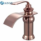 AZOS 銅製 バラの金色 洗面用蛇口 バスルーム用混合水栓 手洗い設備 台付 滝型 冷熱水混合水栓 MPDK028-2