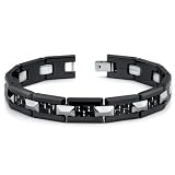 Black Ceramic Tungsten and Carbon Fiber Combination link Bracelet for Men