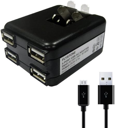 FlyStone? 4 Port USB-AC Adapter FAST 2.1A 10W AC Black Travel Wall Charger High Speed Charging + Black Micro USB Cable for Most Smartphone &amp; Tablet / Google Nexus 7, Nexus 10 / Nook Color / Samsung Galaxy Tab Series / Samsung Galaxy Note2 Note3 N7100 N9000 / Samsung Galaxy S3 S4 I9300 I9500 / Sony XPERIA / HTC New ONE / BlackBerry / Motorola / Nokia (Black, with Micro USB 3-feet Cable)