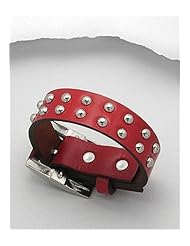 Red Leather Bracelet In White Base