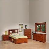 Prepac Monterey Cherry Twin Wood Platform Storage Bed 4 Piece Bedroom Set