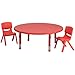 Flash Furniture 45' Round Red Plastic Height Adjustable Activity Table Set with 2 Chairs