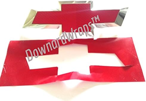 DownardWrapsTM Red Carbon Fiber Auto Wrap Vinyl Decals (2) -U-Cut to cover your Chevy Bowtie Emblems - Instructions Included