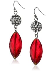 Nine West "Seeing Stars" Hematite Tone Ruby Red Pave Drop Earrings