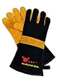15" INCH EXTRA LONG CUFF HEAT RESISTANT Fireplace & Barbecue Gloves with Primiem Suede Leather Gloves, 100 % Cotton Lining