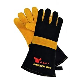 G & F 8113 Barbecue and Fireplace Gloves Extra Long Cuff 15-Inch with Premium Cowhide Suede Leather