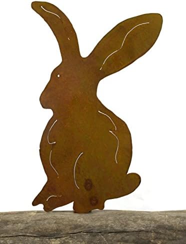 Sitting Rabbit Garden Silhouette, Rust Patina Metal Yard and Garden Art, Rustic Home Decor, Base Mounting
