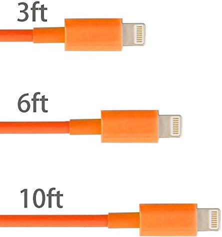 Noovalink(TM)3PCS 3IN1 3 6 10Ft 8 Pin to USB Extended Charging and Sync Cable Cords Charger Wire for Apple iPhone 5 5s/c,iPhone 6 iPhone 6 Plus, iPad 4 Mini air Ipod Touch Nano 7th Gen Compatible with the latest iOS (Orange)