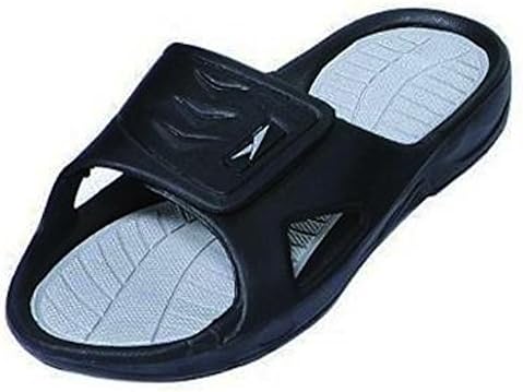 New Men's Rubber Slide Sandal Velcro Strap in Black Beach or Shower
