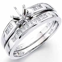 14Kt White Gold Diamond Wedding Ring Set, Semi-Mount Setting