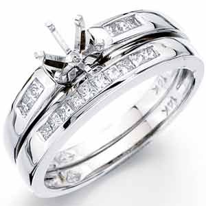 14Kt White Gold Diamond Wedding Ring Set, Semi-Mount Setting