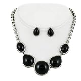 Black Silvertone Marble Stone Like Beads Necklace Fashion Jewelry