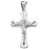 Sterling Silver Cubic Zirconia Rhodium Plated Cross Men's Charm.