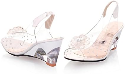 White Wedge Heel Peep Toe Sandals with Artificial Crystal 8 M US Women