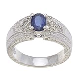 1.33ct Genuine Blue Sapphire Diamond Ring Vintage Style in Sterling Silver