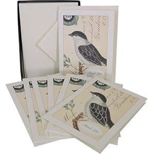 Black White Bird Glitter Cavallini Boxed Cards and Envelopes Set of 10 with Vintage Look 3Pack
