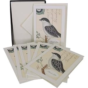 Black White Bird Glitter Cavallini Boxed Cards and Envelopes, Set of 10 with Vintage Look