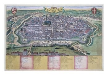 Map of Vienna, from "Civitates Orbis Terrarum" by Georg Braun and Frans Hogenberg circa 1572-1617 Maps Giclee Poster Print by Joris Hoefnagel, 16x12