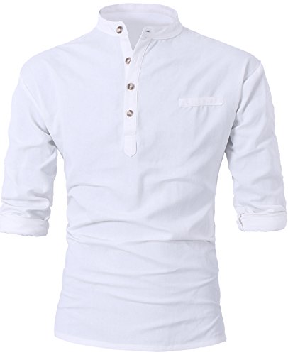 Lende Men Henley Neck Rollup Sleeve Daily Look Linen Shirts FBA
