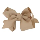 4.5 Large Grosgrain Ribbon Interchangeable Boutique Tied Hairbow on Alligator Clip for Hair Bow Beanie or Headband for Babies to Toddlers to Youth Girls - Tan Khaki