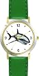 Shark No.1 Animal - WATCHBUDDY&reg; DELUXE TWO-TONE THEME WATCH - Arabic Numbers - Green Leather Strap-Size-Children's Size-Small ( Boy's Size & Girl's Size )