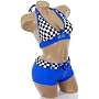 Sexy Checkered Blue Boyshorts Nascar Race Car Style Bikini Triangle Halter Top Racer Swimsuit