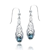 Bling Jewelry Sterling Silver Celtic Knotwork Genuine Oval Blue Topaz Dangle Earrings