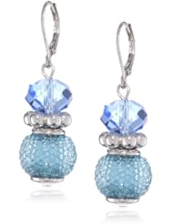 Napier "Color In Command" Silver-Tone and Blue-Tone Double Drop Earrings