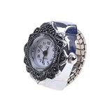 Stylish Quartz Finger Ring Watch Silver Petal Flower For Girls