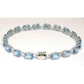 14k Oval Blue Topaz Line Bracelet in White Gold by JewelryWeb