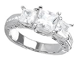 14K White Gold 1 1/3 ctw. Princess Cut Three-Stone Diamond Ring - (I-J;I1-I2)