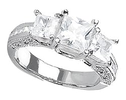 14K White Gold 1 1/3 ctw. Princess Cut Three-Stone Diamond Ring - (I-J;I1-I2) Size 5