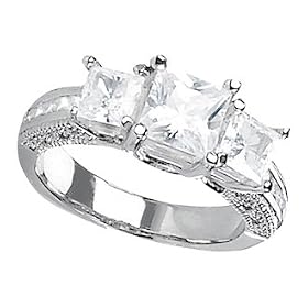 14K White Gold 1 1/3 ctw. Princess Cut 3-Stone Diamond Ring by 