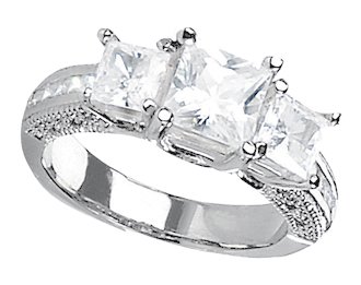 Childrens Toyshop  Jewelry : 14K White Gold 1 1/3 ctw. Princess Cut Three-Stone Diamond Ring - (I-J;I1-I2)