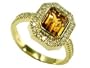 18K Yellow Gold Citrine Ring with Pave Set Diamonds