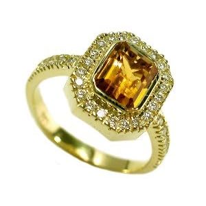 Buy 18K Yellow Gold Citrine Ring with Pave Set Diamonds by IRC